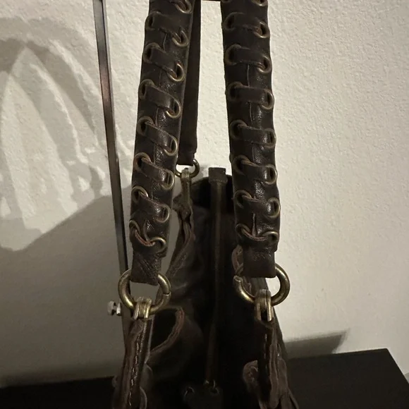 Vintage Ellen Tracy Brown Leather Tote Bag - Braided Handles